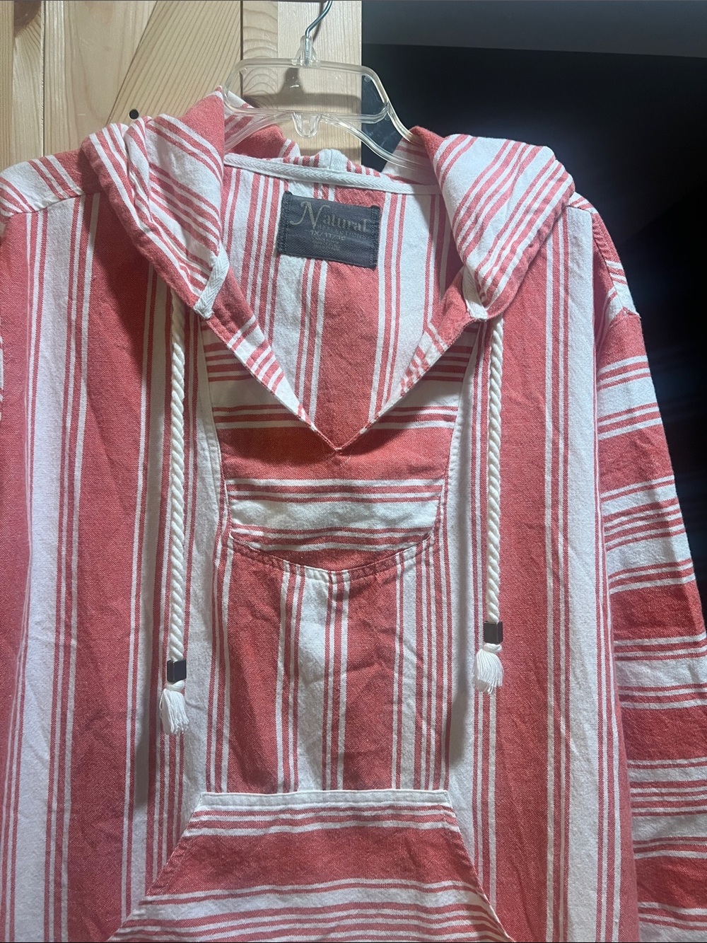 Natural Reflections rose colored & White Striped Hooded Baja Shirt size 1x
